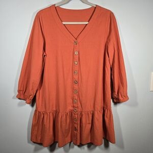 Boho Burnt Orange Button Down Tiered Hem Blouse Medium/Large (see measurements)‎